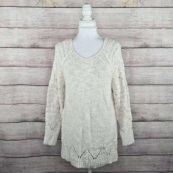 Pilcro Anthropologie Gemima Pointelle Jumper Oversized Knit White Sweater Small - Picture 1 of 8